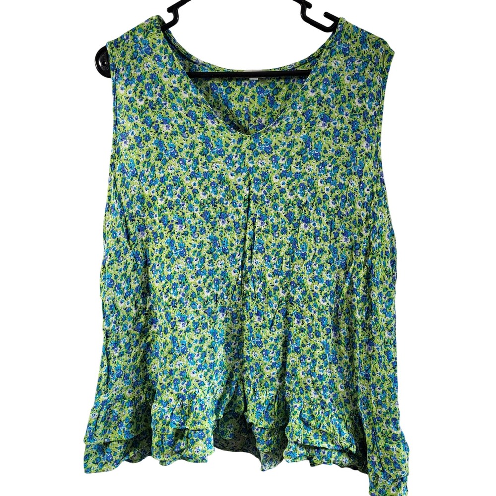 Rose & Rhyme 1X Floral Sleeveless V Neck Ruffle Hem Tank Top Cottagecore